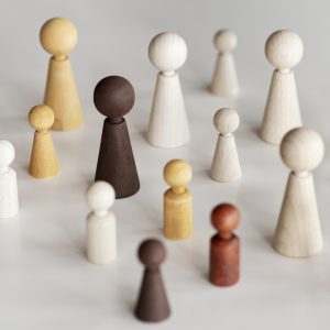 verschieden aussehende Holzfiguren / Spielsteine